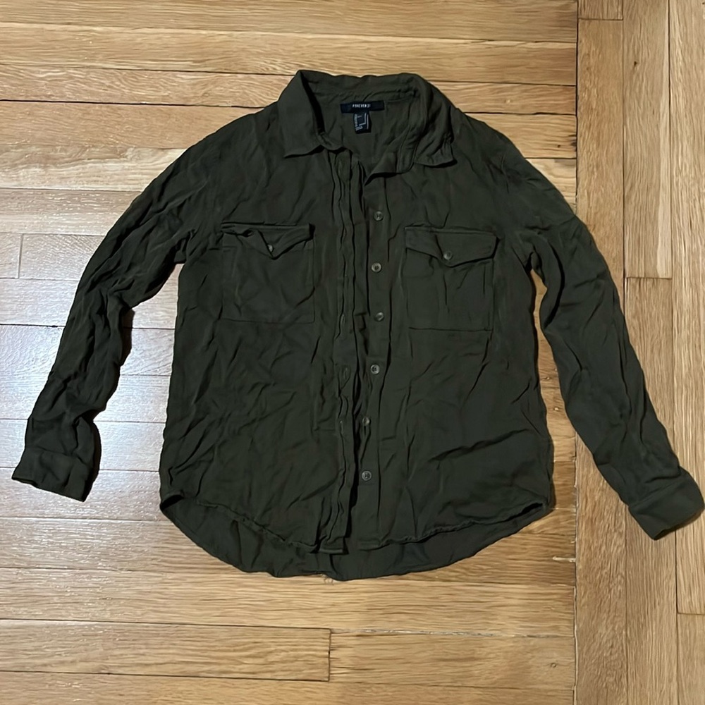 Olive Green Button-Up Shirt